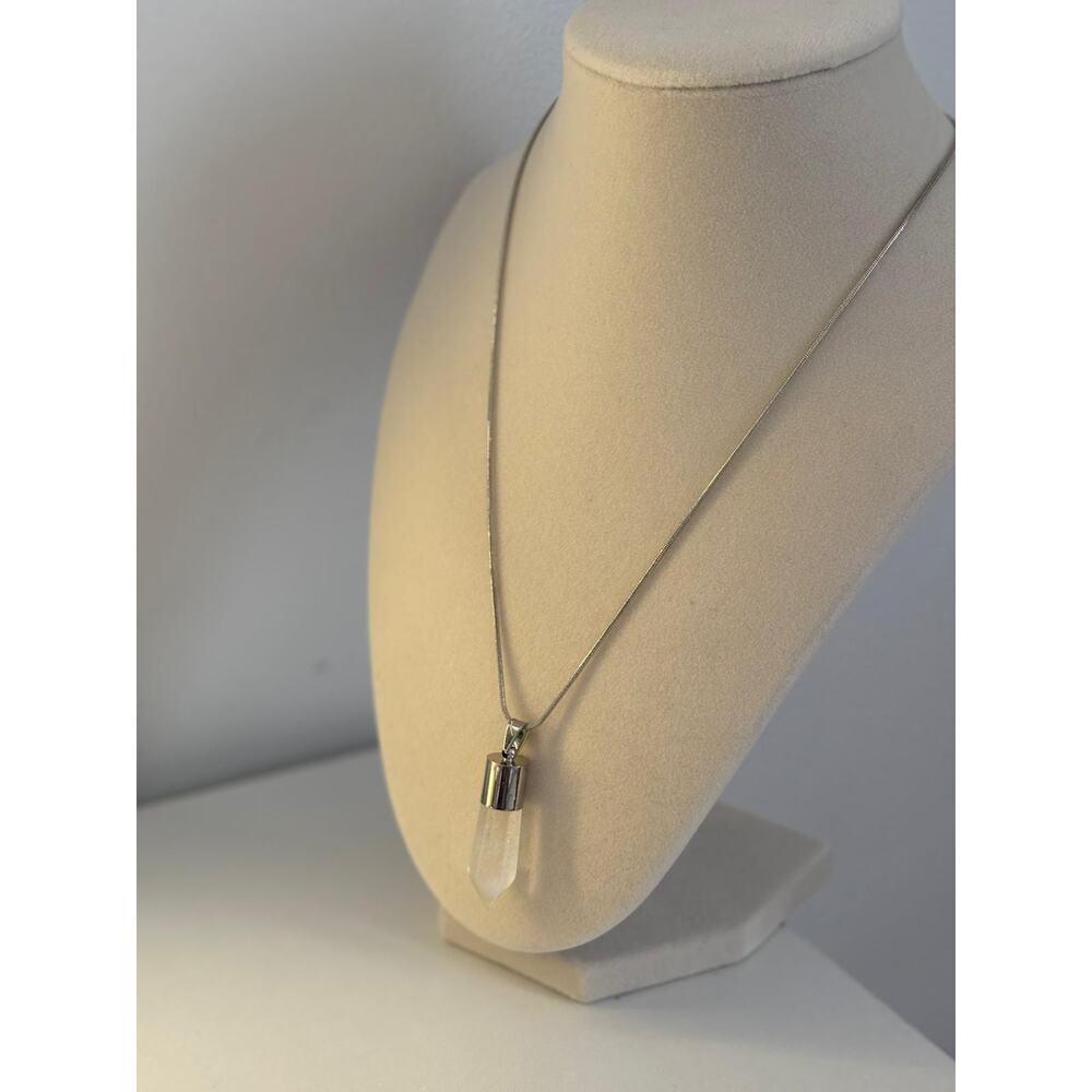 Clear Quartz Crystal Necklace Silver Pendant Healing Stone Minimal - Picture 3 of 6